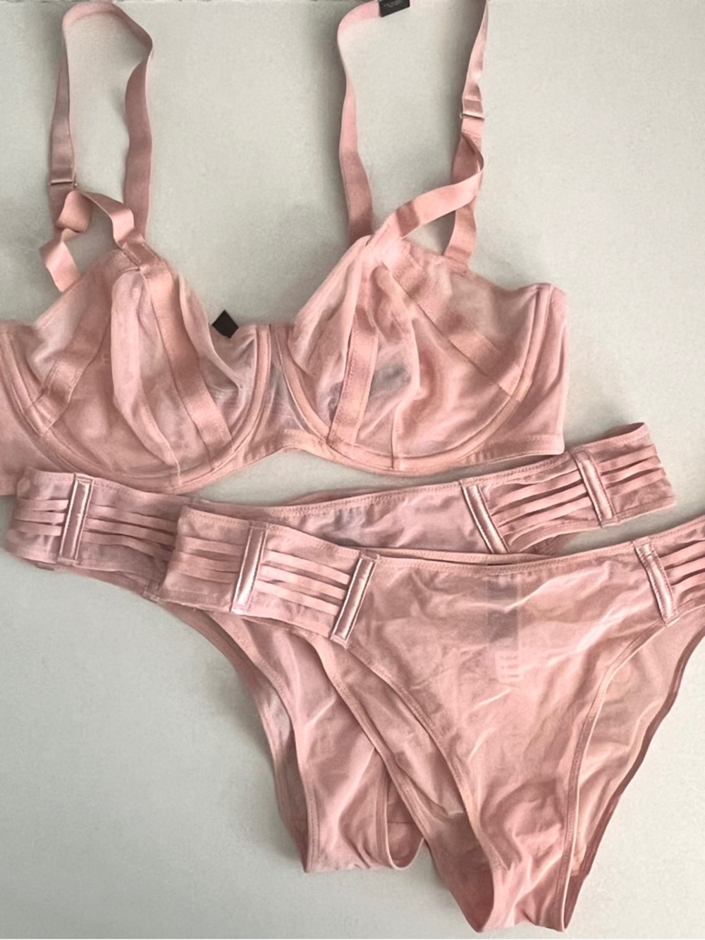 Victoria’s Secret Banded Sheer Pink Underwire Bra 38C & Panty XL Set - Set of 3